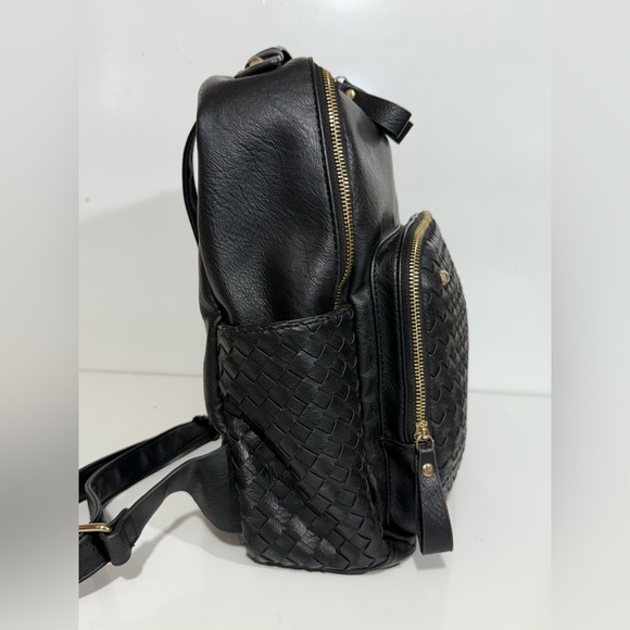 MADISON WEST Black woven pocket vegan leather Backpack with brass hardware - Picture 8 of 9